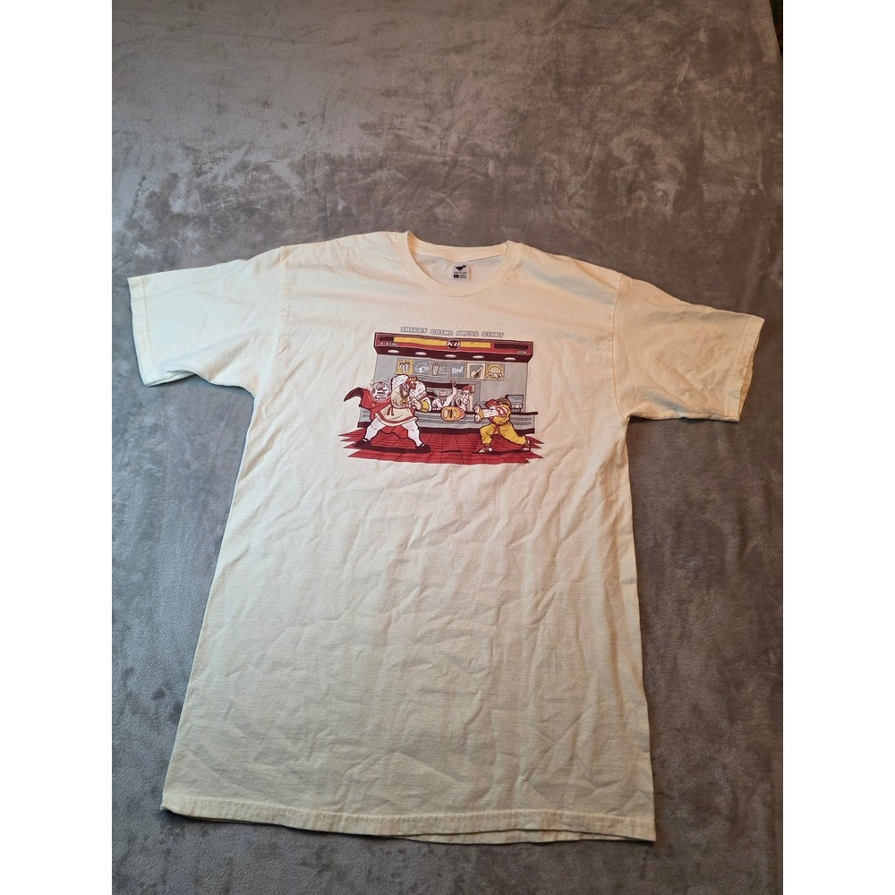 Tee Fury Mens Graphic Fast Food Fighter T-Shirt Cream Large  Arcade Mashup